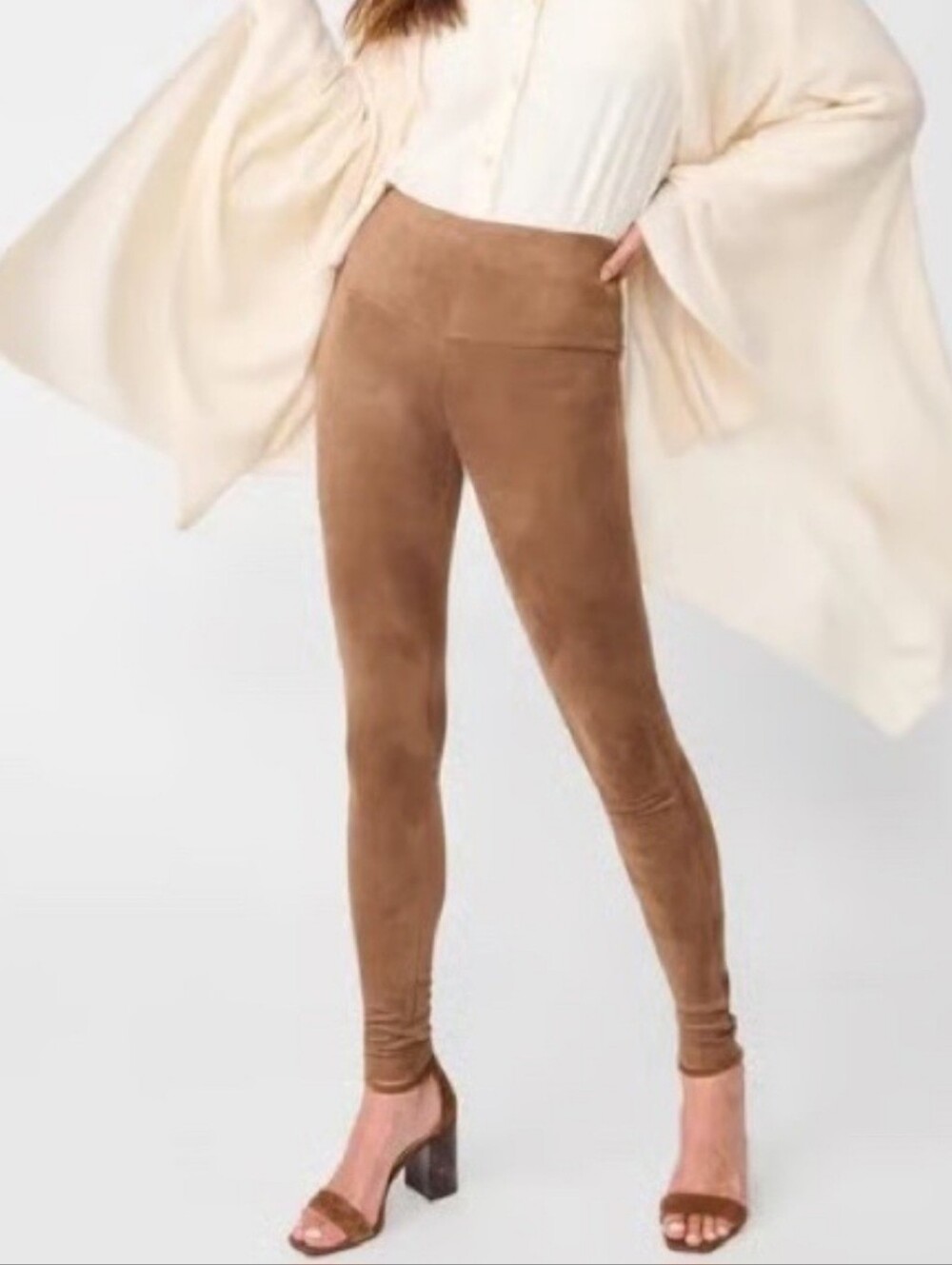 J McLaughlin Lori Pull On Leggings M Cognac Brown Faux Suede Classic Minimalist